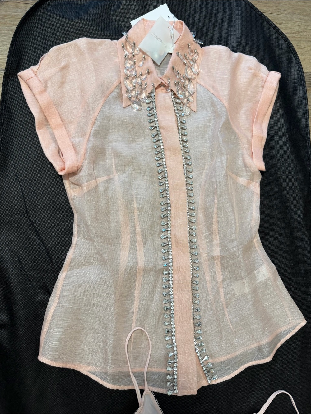 Zimmermann Matchmaker Embellished Pink Short-Sleeve Top - NWT - AU0/US4 - Picture 3 of 10